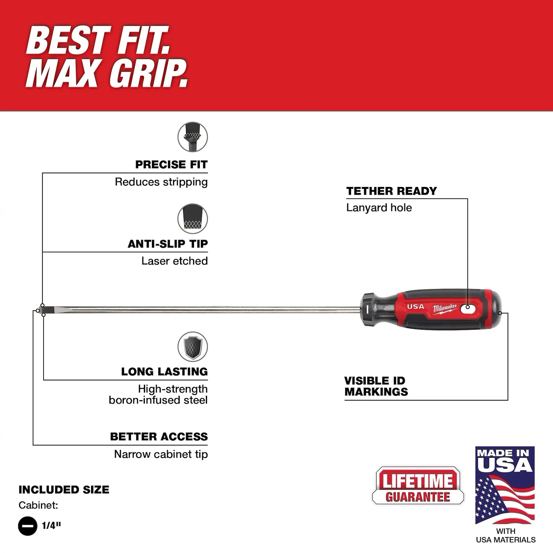 Milwaukee MT214 - 1/4" Cabinet 10" Cushion Grip Screwdriver (USA)