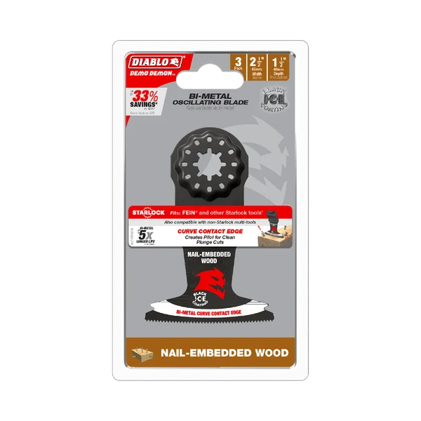 Diablo DOS250BW3 - 2-1/2" Demo Demon™ Starlock Bi-Metal Oscillating Blades for Nail-Embedded Wood (3-pk)