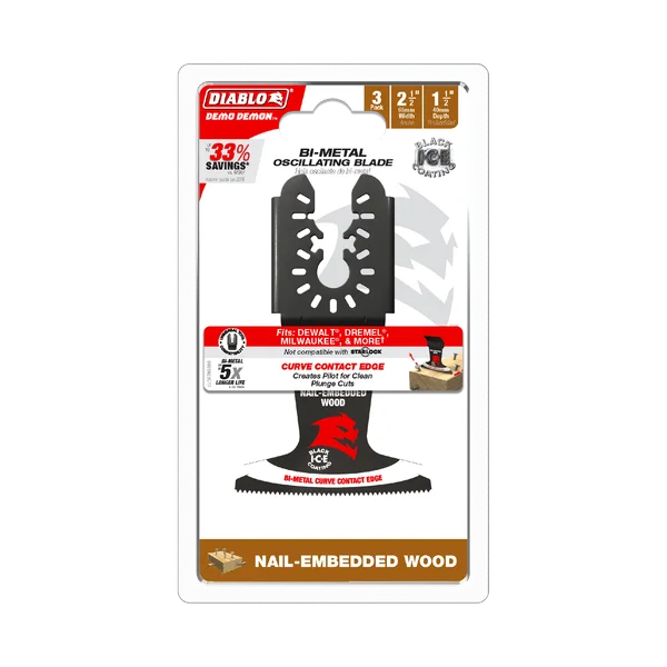 Diablo DOU250BW3 - 2-1/2" Demo Demon™ Universal Fit Bi-Metal Oscillating Blades for Nail-Embedded Wood (3-pk)