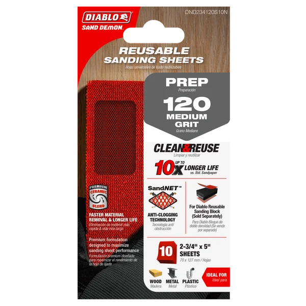 Diablo DND234120S10N - 2-3/4" x 5" Sand Demon™ 120-Grit Reusable Sanding Sheets (10-pk)