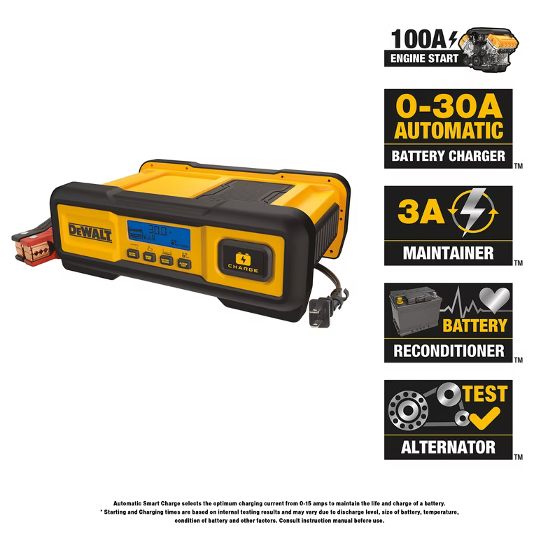 DEWALT DXAEC100 - 30 Amp Battery Charger, 3 Amp Battery Maintainer with 100 Amp Engine Start