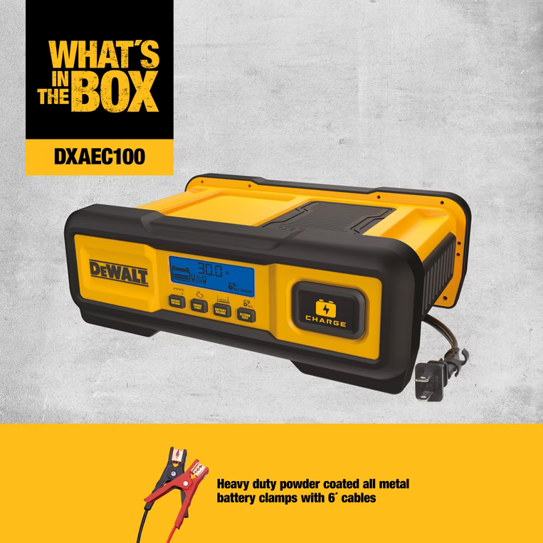 DEWALT DXAEC100 - 30 Amp Battery Charger, 3 Amp Battery Maintainer with 100 Amp Engine Start