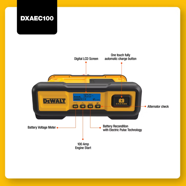 DEWALT DXAEC100 - 30 Amp Battery Charger, 3 Amp Battery Maintainer with 100 Amp Engine Start