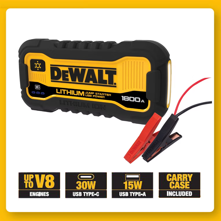 DEWALT DXAELJ18C - 1800 Peak Amp Lithium Jump Starter with USB Power Bank & Case