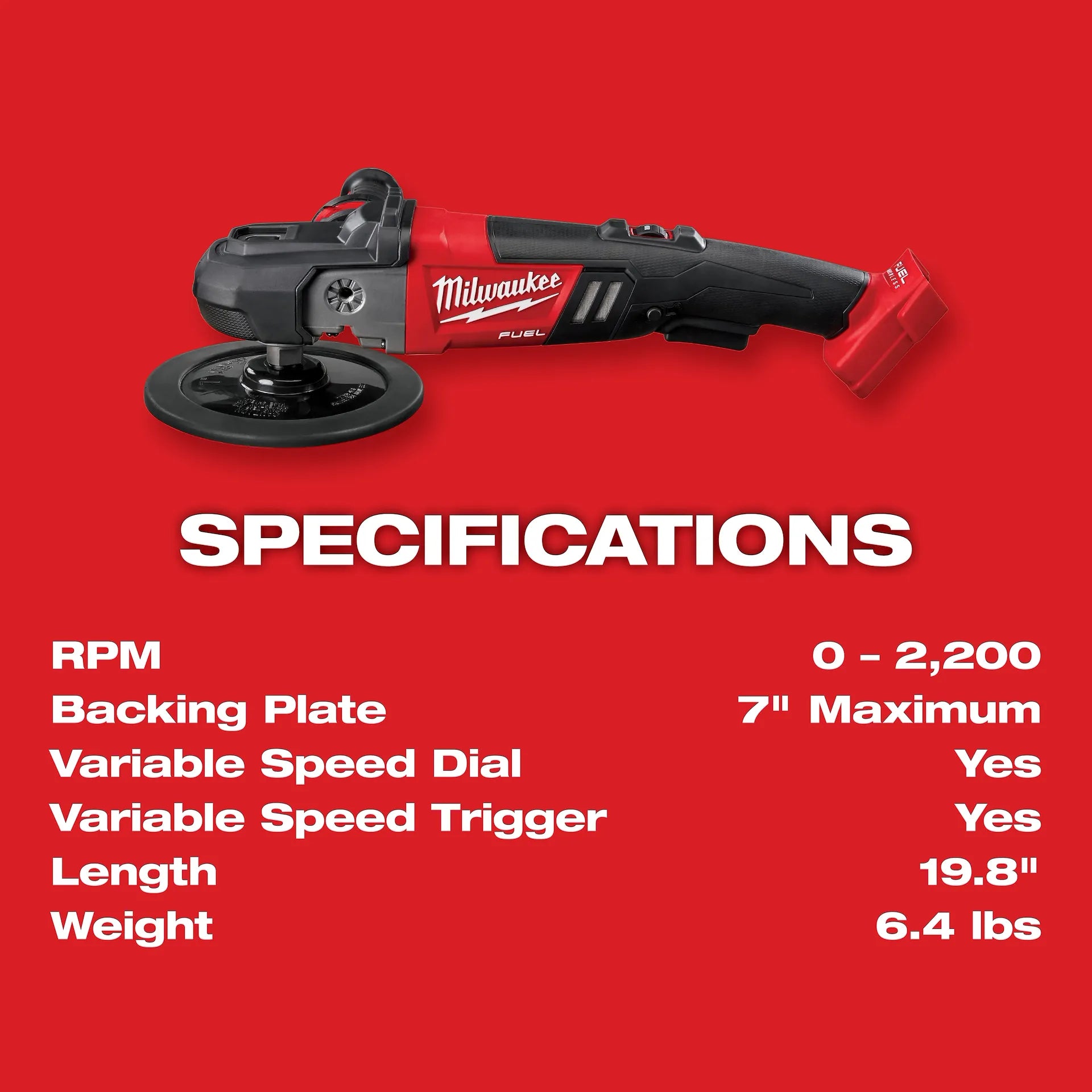 Milwaukee 2738-20 - M18 FUEL™ 7” Variable Speed Polisher