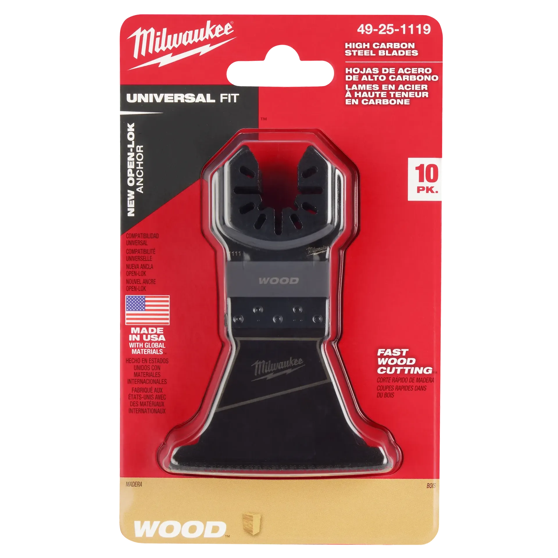 Milwaukee 49-25-1119 - OPEN-LOK™ High Carbon Steel Wood Oscillating Multi-Tool Blades 10pk