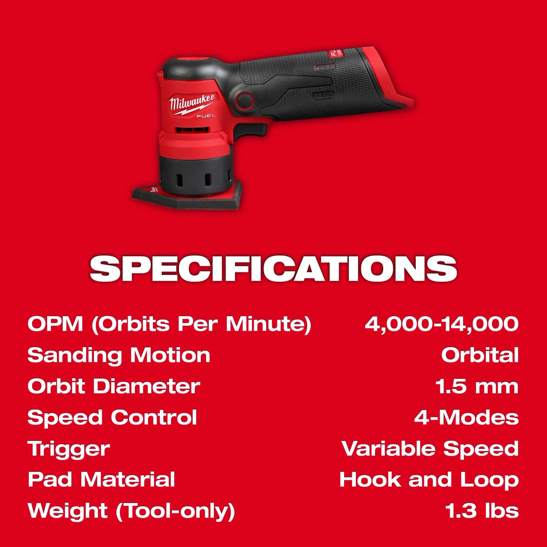 Milwaukee 2531-20 - M12 FUEL Orbital Detail Sander