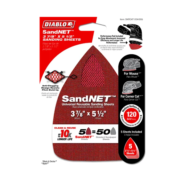 Diablo DNTCAT120H05G - 3-7/8" x 5-1/2" Sand Demon™ 120-Grit CAT/Mouse Sanding Sheets (5-pk)