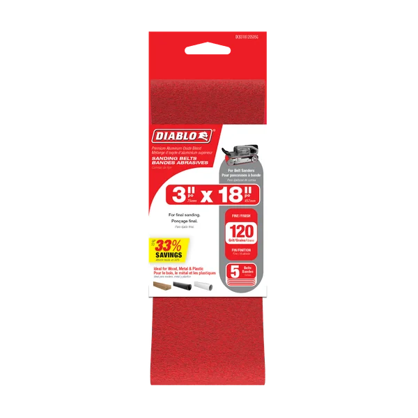 Diablo DCB318120S05G - 3" x 18" 120-Grit Sanding Belts (5-pk)