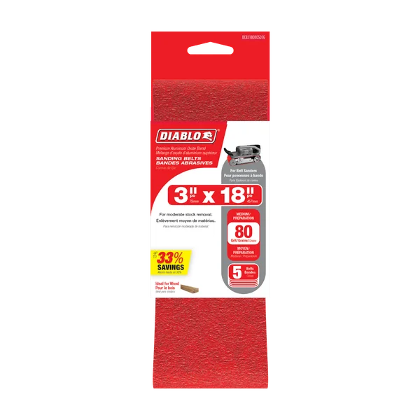 Diablo DCB321080S05G - 3" x 21" 80-Grit Sanding Belts (5-pk)