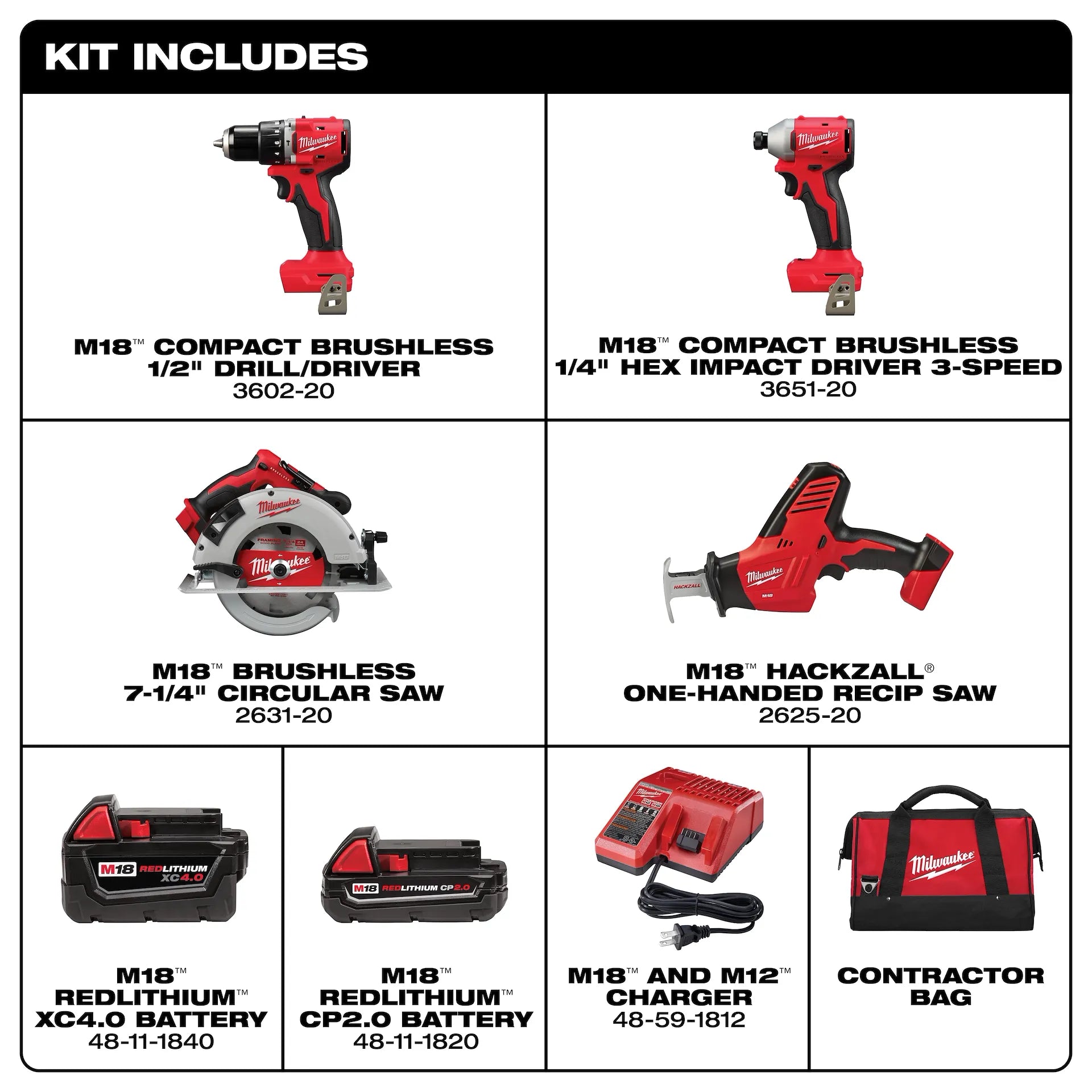 Milwaukee 3693-24CX - M18™ 4-Tool Combo Kit