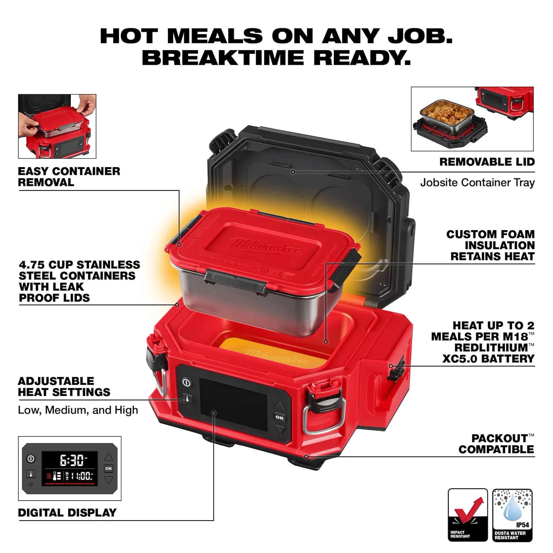 Milwaukee 0811-20 - M18™ PACKOUT Compatible Jobsite Lunch Warmer