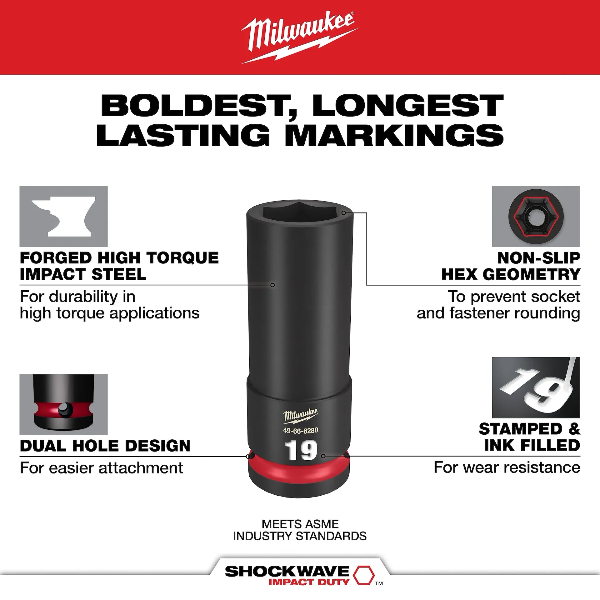 Milwaukee 49-66-7008 - 14PC SHOCKWAVE™ Impact Duty 3/8" Drive Metric Deep 6 Point Socket Set