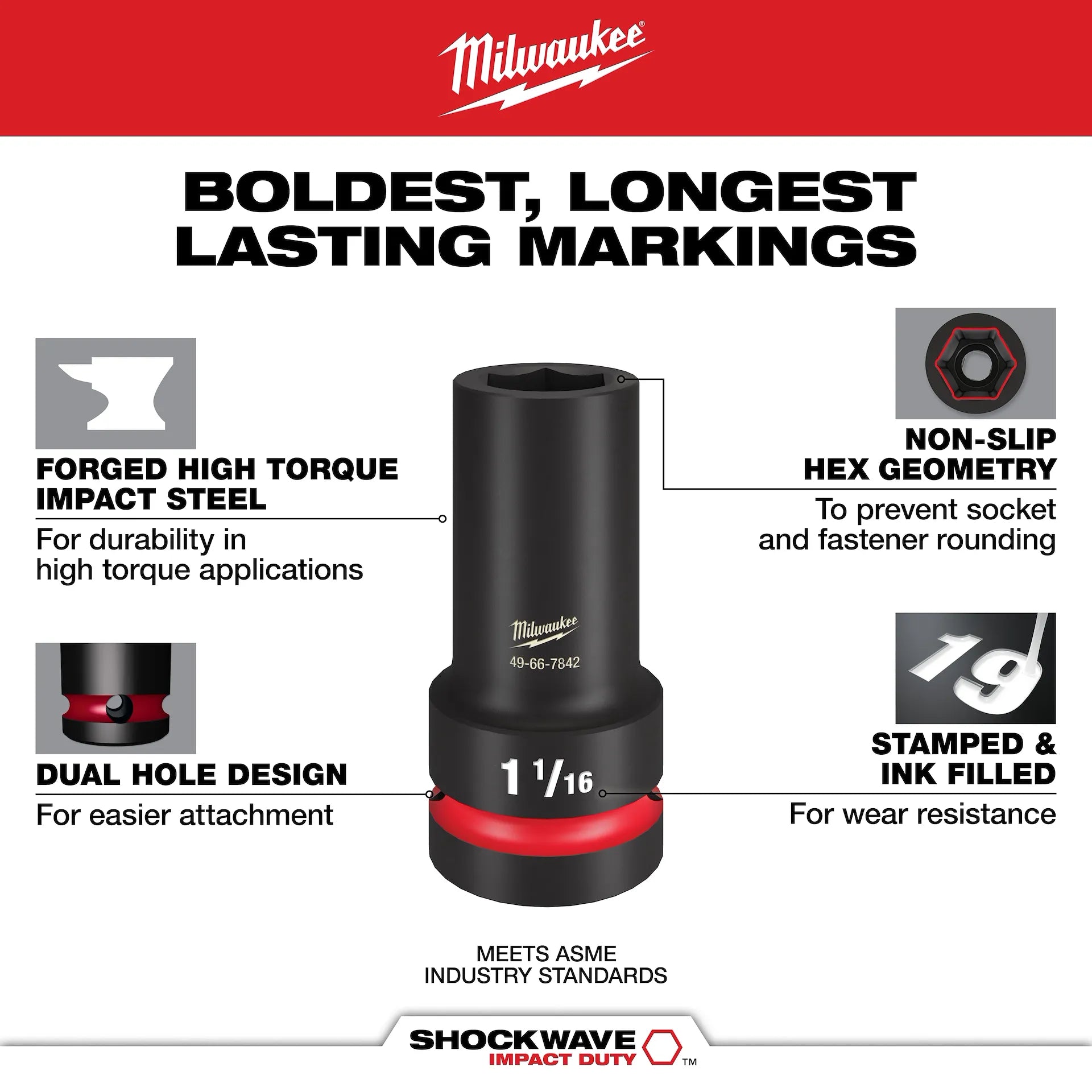 Milwaukee 49-66-6627 - SHOCKWAVE™ Impact Duty 1" Drive 33mm Deep 6 Point Socket