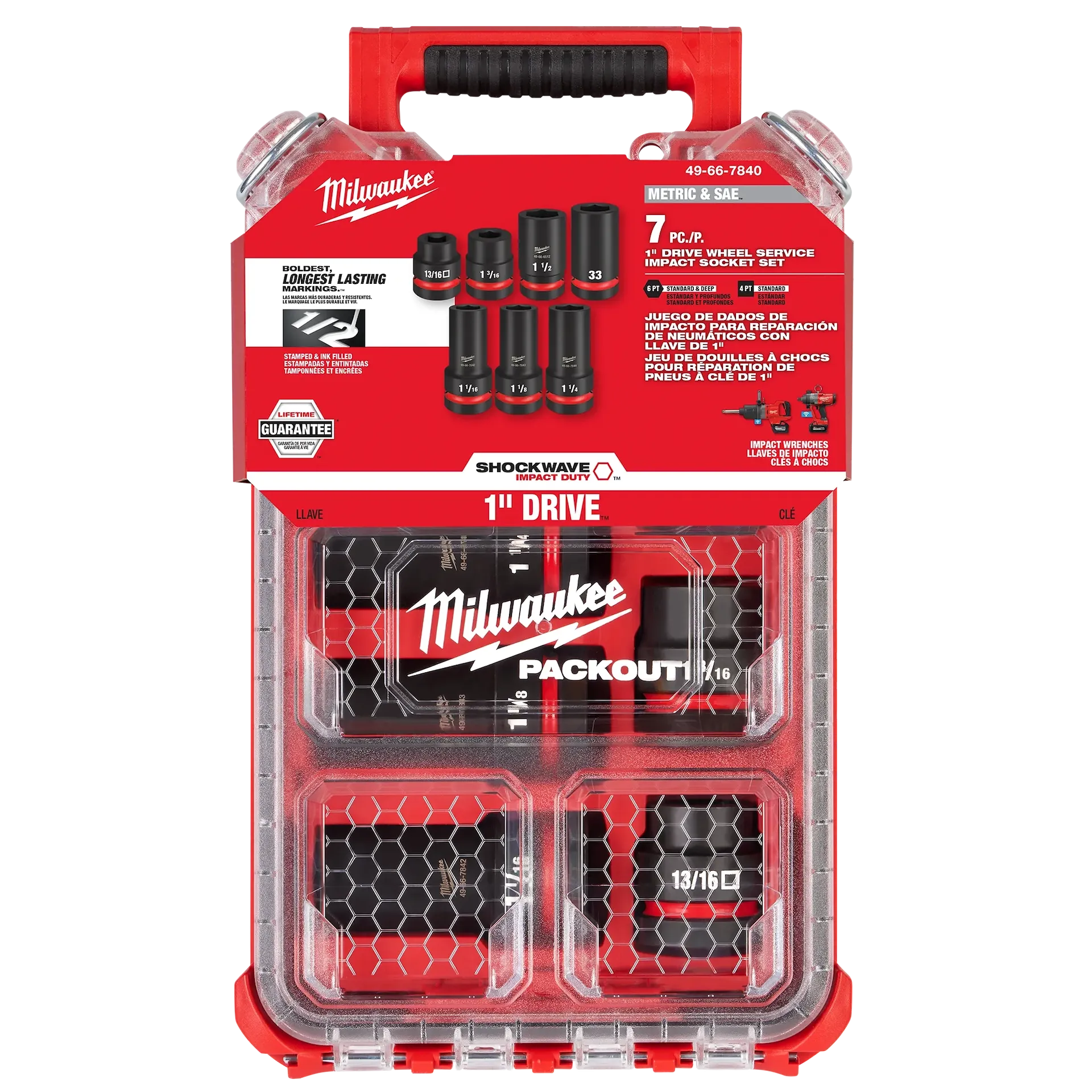 Milwaukee 49-66-7840 - SHOCKWAVE™ Impact Duty 1” Drive 7PC MM & SAE Wheel Service Socket with PACKOUT™