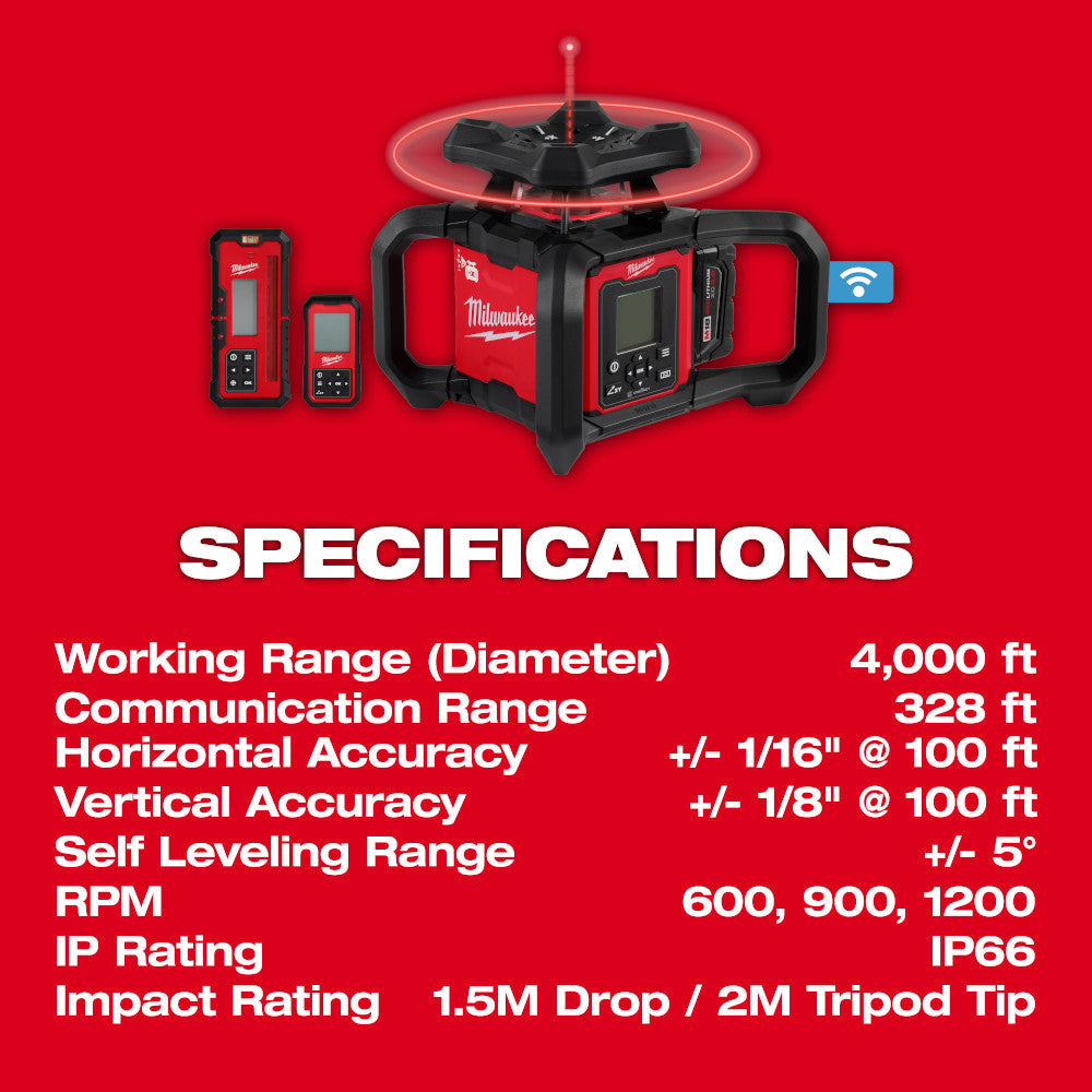 Milwaukee 3704-21 - M18™ Red Exterior Dual Slope Rotary Laser Level Kit w/ Receiver & Remote - Wise Line Tools