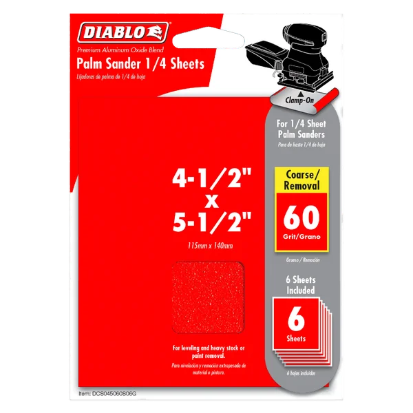 Diablo DCS045060S06G - 4-1/2" x 5-1/2" 60-Grit Palm Sander 1/4 Sanding Sheets (6-pk)