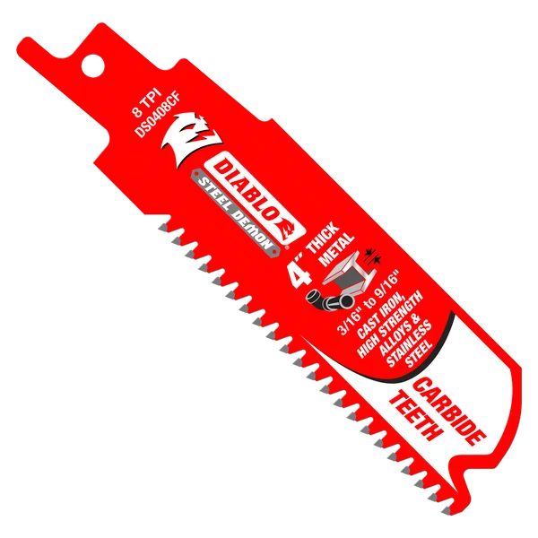 Diablo DS0408CF3 - 4" 8TPI Steel Demon™ Carbide Teeth Reciprocating Saw Blades for Thick Metal (3-pk)