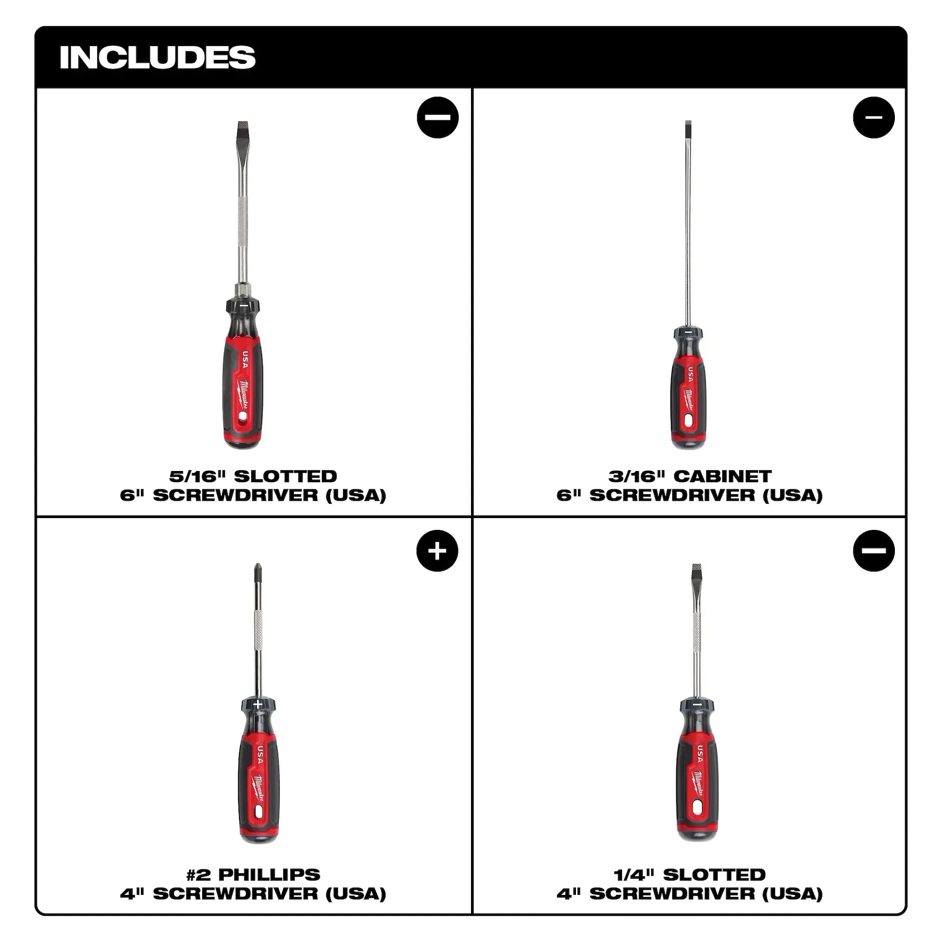 Milwaukee MT200-4 - 4PC Cushion Grip Screwdriver Set (USA)