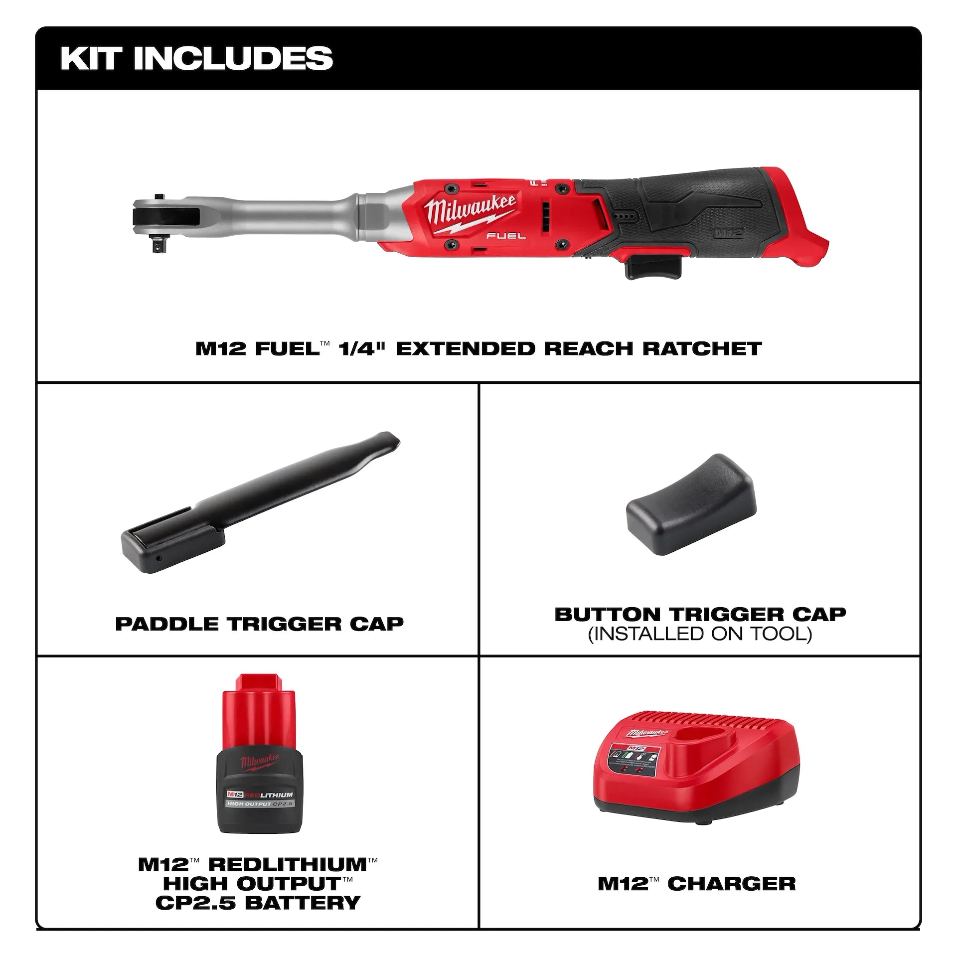 Milwaukee 3058-21 - M12 FUEL™ 1/4" Extended Reach Ratchet Kit