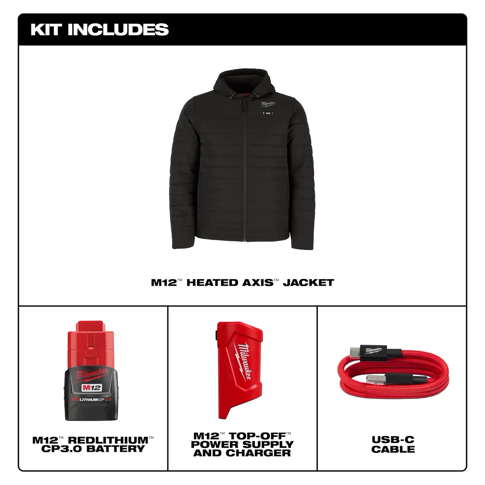 Milwaukee Men's Black AXIS Heated Jacket Kit