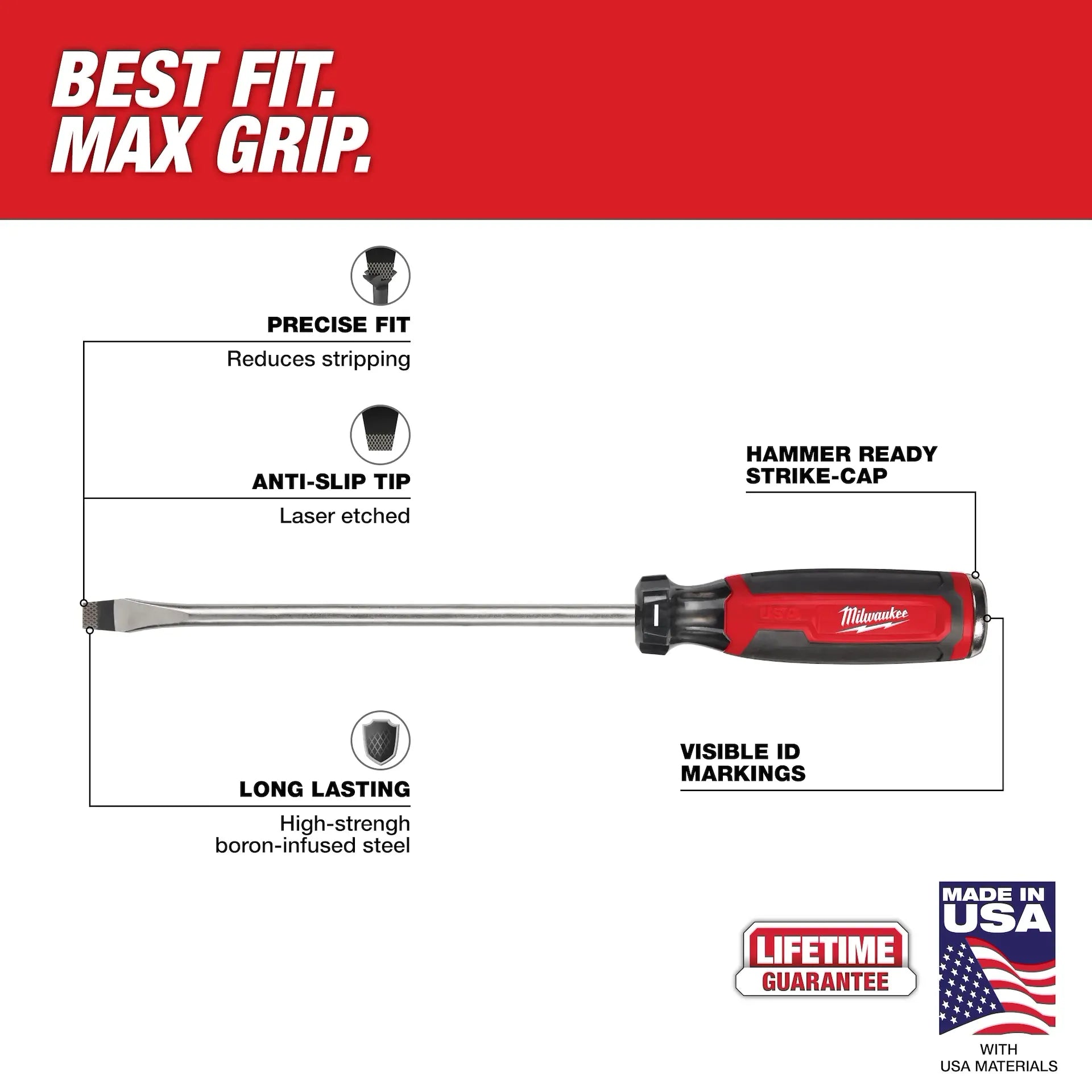 Milwaukee MT210 - 3/8" Slotted 8" Cushion Grip Demolition Screwdriver (USA)