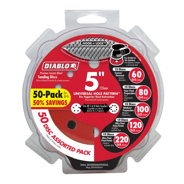 Diablo DCD050ASTH50G - 5" Assorted Hook & Lock™ ROS Sanding Discs (50-pc)