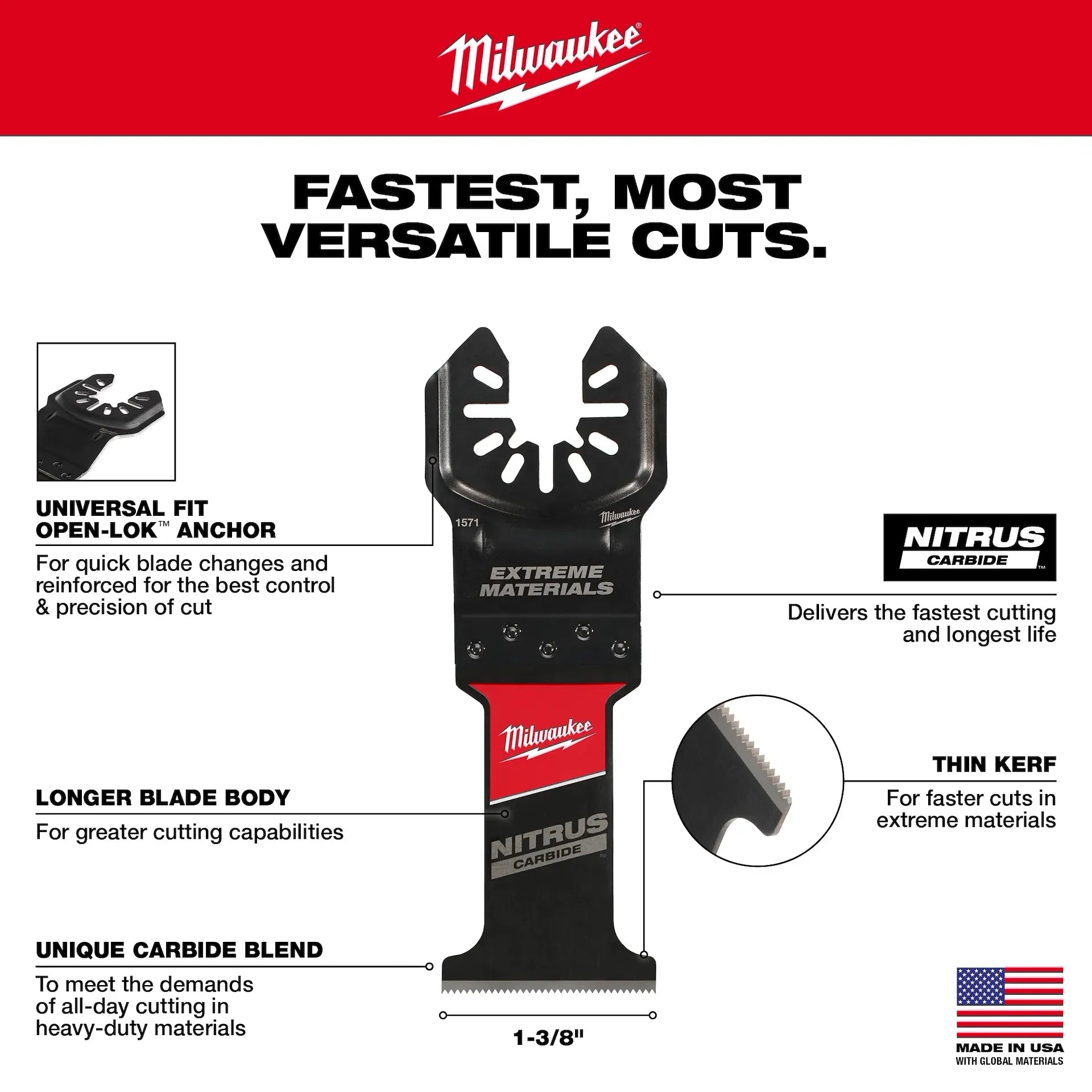 Milwaukee 49-25-1579 - 1-3/8" NITRUS™ Carbide Extreme Materials Universal Fit Oscillating Multi-Tool Blade (10 PK)