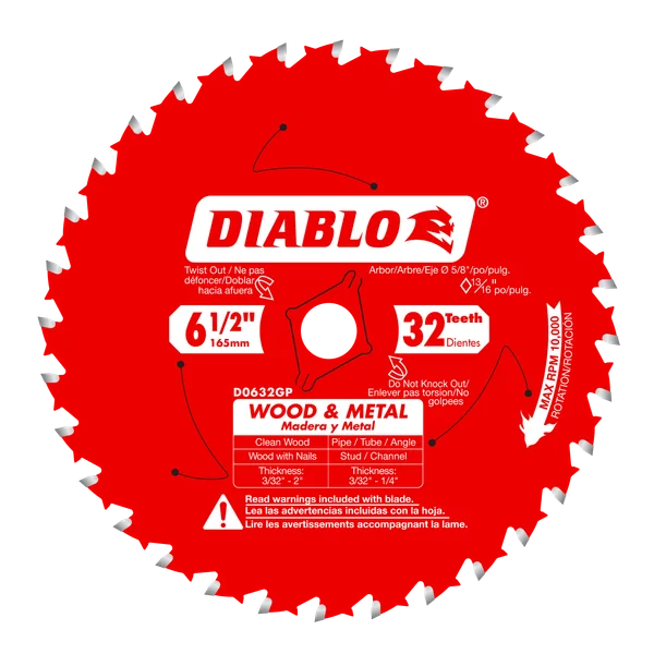 Diablo D0632GPA - 6-1/2" x 32-Teeth Carbide Saw Blade for Wood and Metal