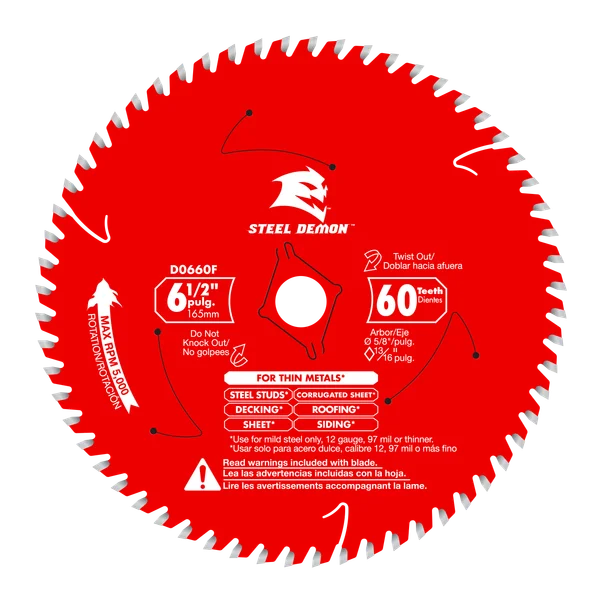 Diablo D0660FA - 6-1/2" x 60-Teeth Steel Demon™ Saw Blade for Thin Metal