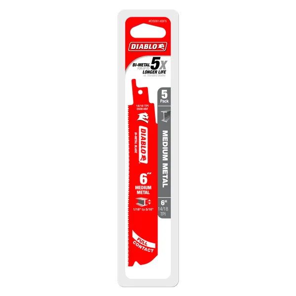 Diablo DS0614BF5 - 6" 14/18TPI Bi-Metal Reciprocating Saw Blades for Medium Metal (5-pk)