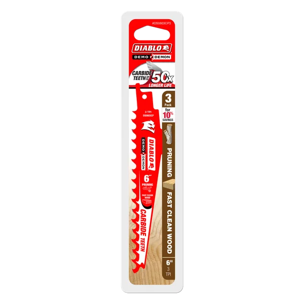 Diablo DS0603CP3 - 6" 3TPI Demo Demon™ Carbide Tipped Reciprocating Saw Blades for Pruning and Clean Wood (3-pk)