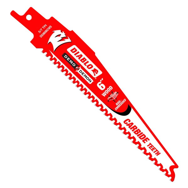 Diablo DS0606CWS3 - 6" 5/7 TPI Demo Demon™ Carbide Teeth Reciprocating Saw Blades for Nail-Embedded Wood (3-pk)