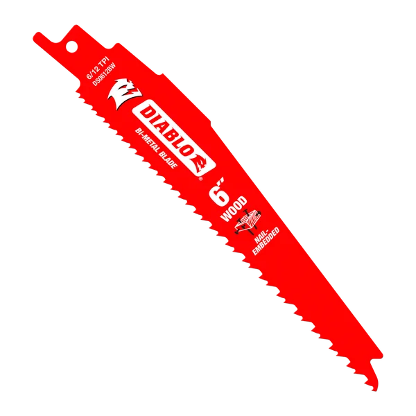 Diablo DS0612BW5 - 6" 6/12TPI Bi-Metal Reciprocating Saw Blades for Nail-Embedded Wood (5-pk)