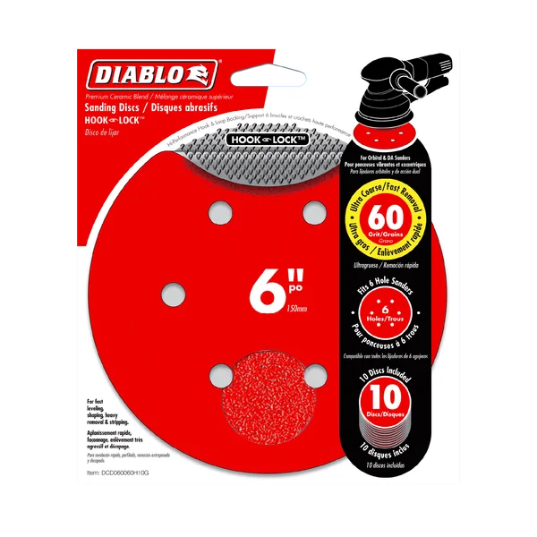 Diablo DCD060060H10G - 6" 60-Grit Hook & Lock™ ROS Sanding Discs (10-pk)
