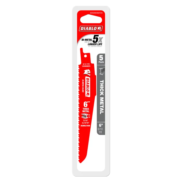Diablo DS0608BFD5 - 6" 8/10TPI Bi-Metal Reciprocating Saw Blades for Thick Metal (5-pk)