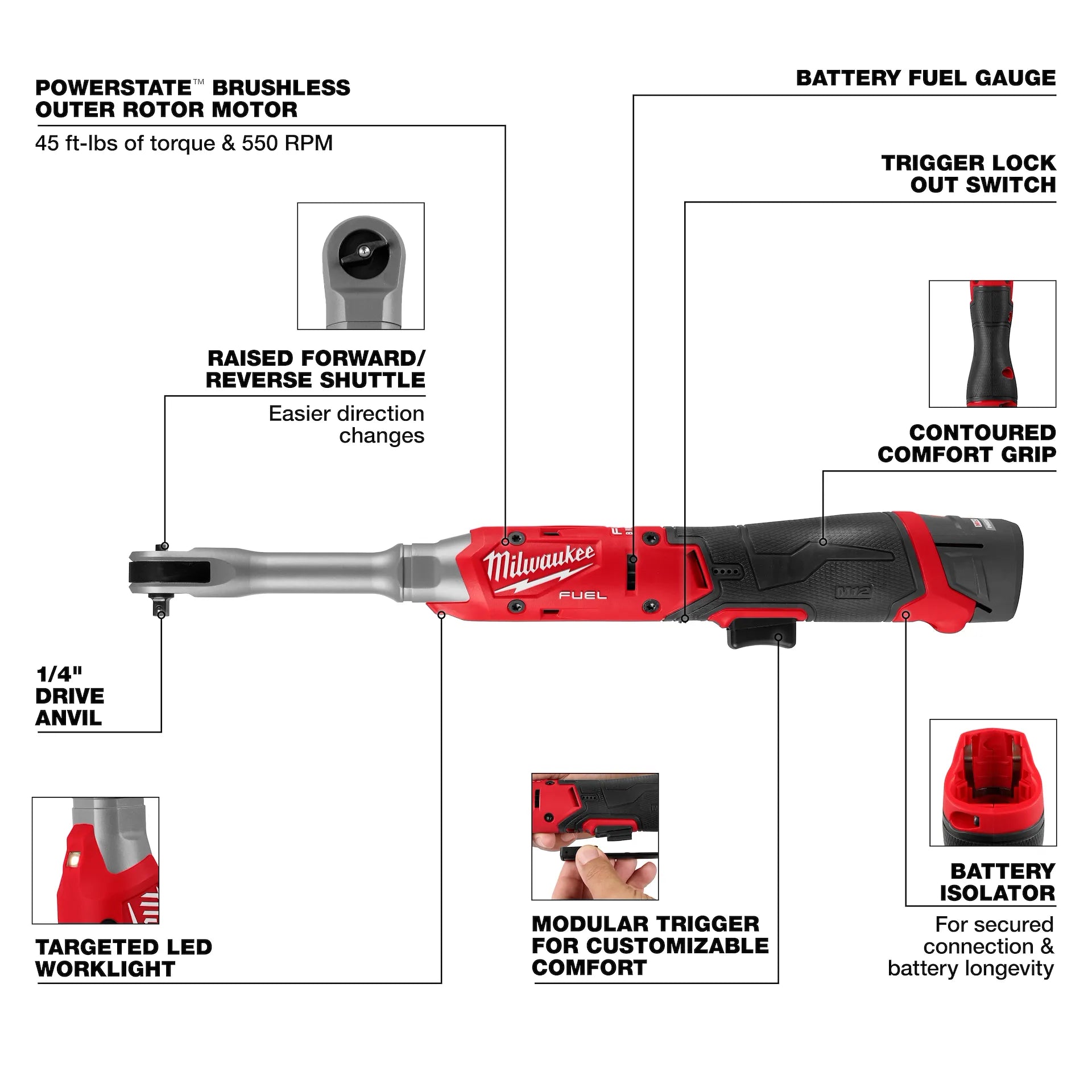 Milwaukee 3058-21 - M12 FUEL™ 1/4" Extended Reach Ratchet Kit