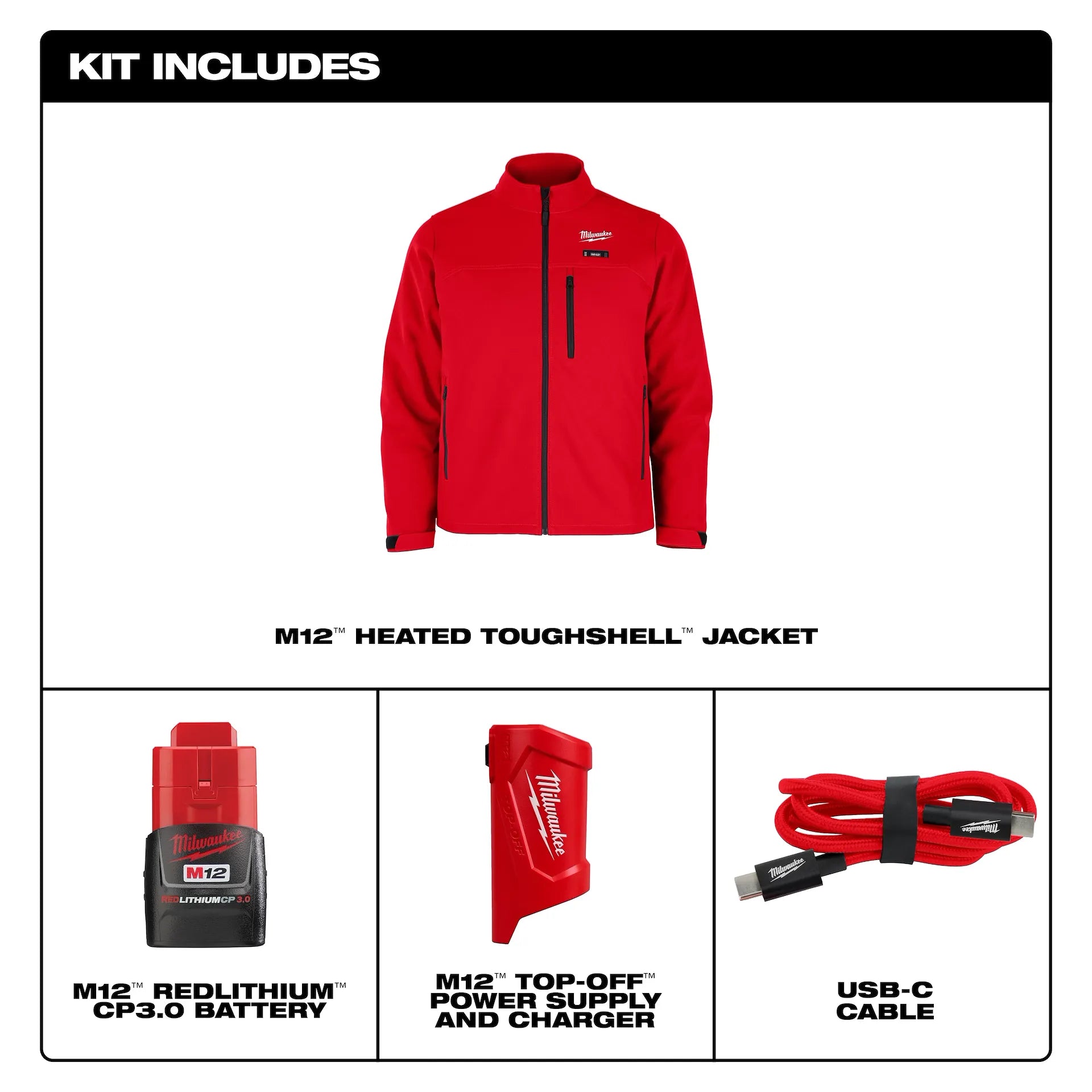 Milwaukee Men's Red TOUGHSHELL Heated Work Jacket Kit