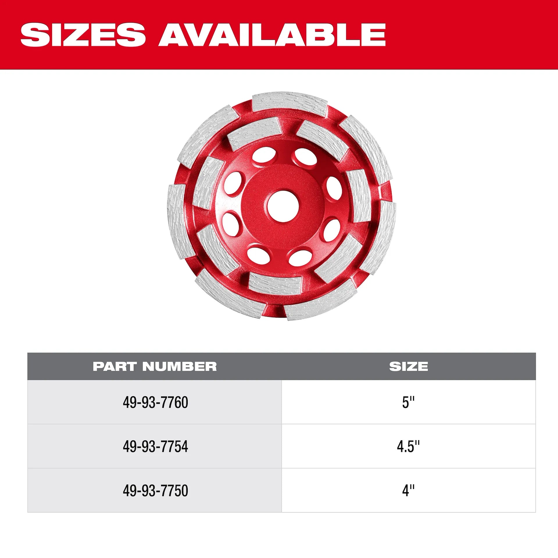 Milwaukee 49-93-7750 - 4" DIAMOND MAX™ Double Row Cup Wheel