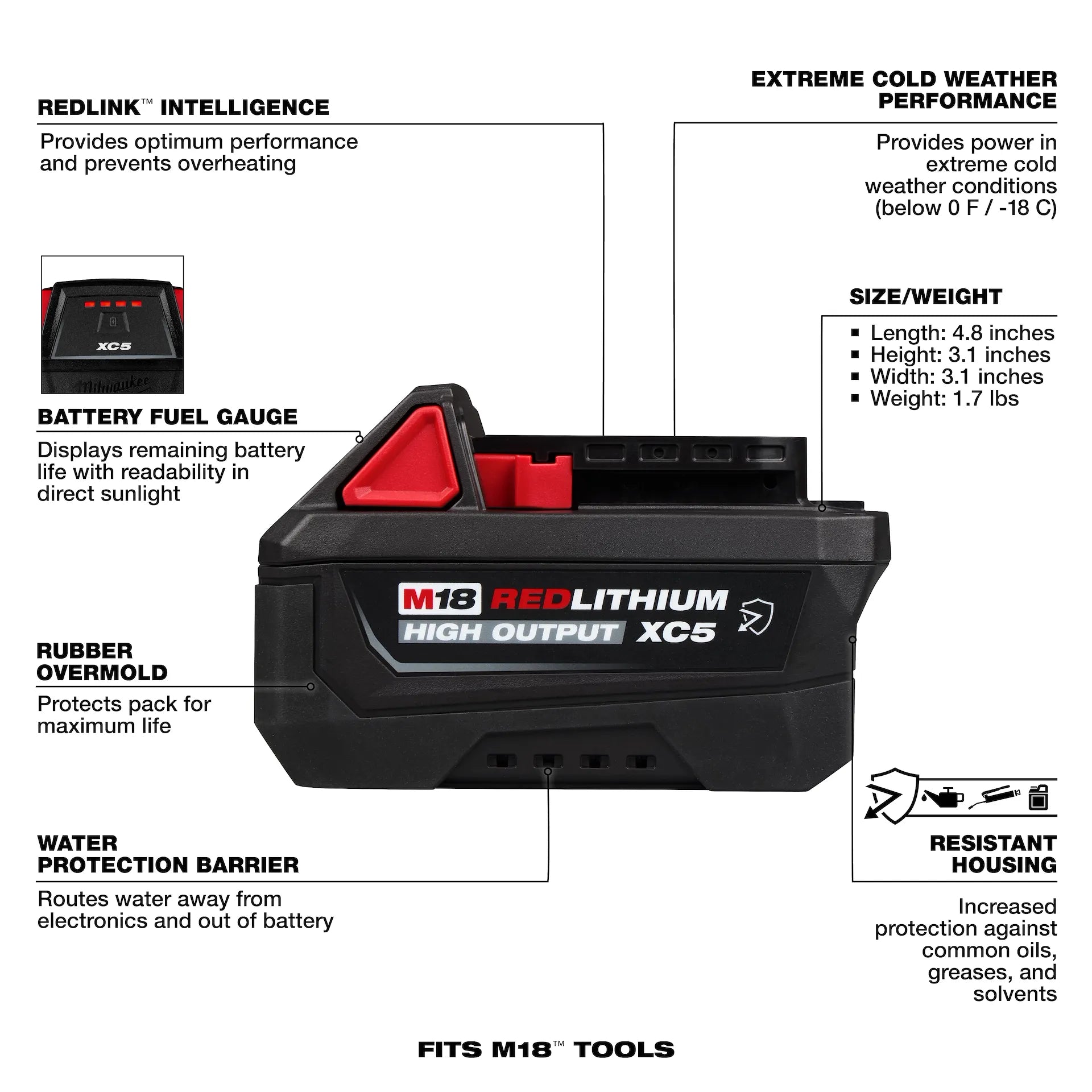 Milwaukee 48-11-1855R - M18™ REDLITHIUM™ HIGH OUTPUT™ XC5™ Resistant Battery Pack