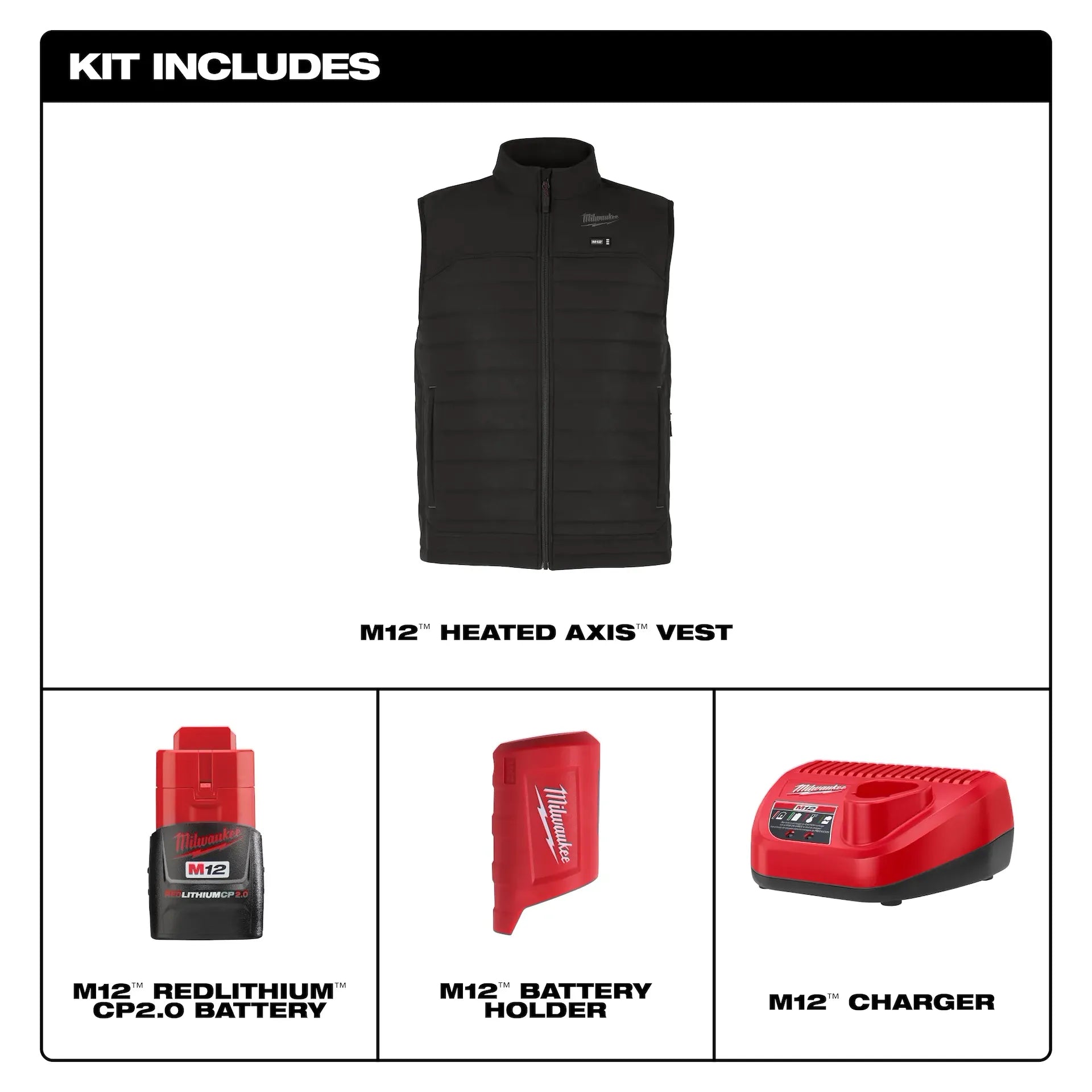 Milwaukee Men's Black AXIS Heated Vest Kit