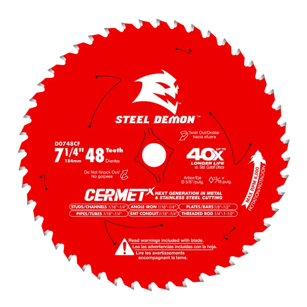 Diablo D0748CFA - 7-1/4" 48-Teeth Steel Demon™ CermetX™ Saw Blade for Metals and Stainless Steels