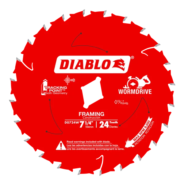 Diablo D0724W - 7-1/4" x 24-Teeth Worm Drive Framing Saw Blade for Wood