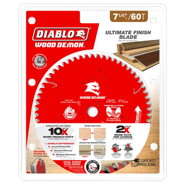 Diablo D0760UXA - 7-1/4" x 60-Teeth Wood Demon™ Ultimate Finish Carbide Saw Blade for Wood