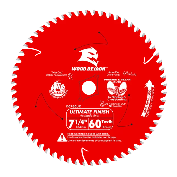 Diablo D0760UXA - 7-1/4" x 60-Teeth Wood Demon™ Ultimate Finish Carbide Saw Blade for Wood