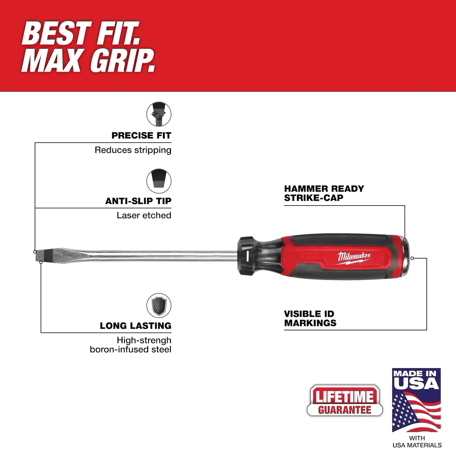 Milwaukee MT208 - 5/16" Slotted 6" Cushion Grip Demolition Screwdriver (USA)