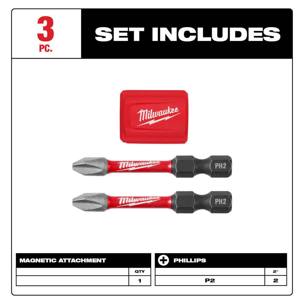 Milwaukee 48-32-4550 - SHOCKWAVE Impact Duty™ Magnetic Attachment and PH2 Bit Set - 3PC - Wise Line Tools