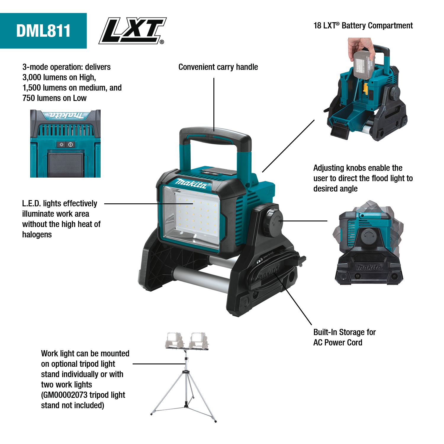 Makita DML811 - 18V LXT® Lithium‑Ion Cordless/Corded Work Light