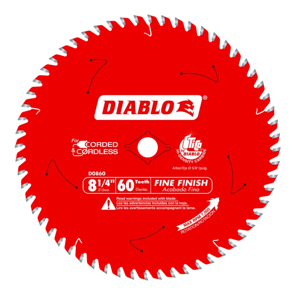 Diablo D0860X - 8-1/4" x 60-Teeth Fine Finish Saw Blade for Wood
