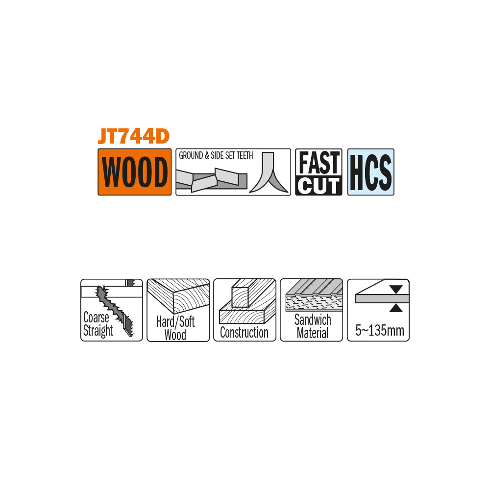 CMT JT744D-3 - HCS 6-7/64" 6TPI T-Shank Fast Wood Jigsaw Blade 3Pk